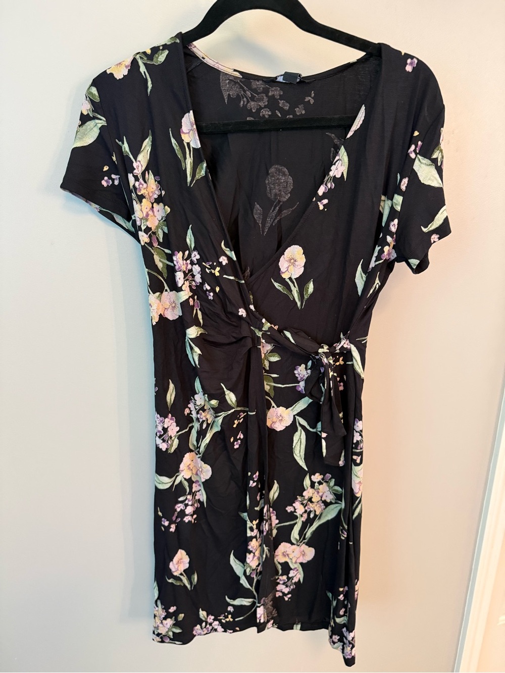 Two dresses! Nicole Miller Black Floral Wrap Dress with Tie Waist, Blue dress
